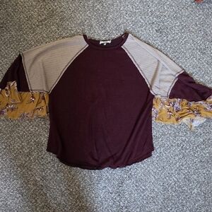 Gimmicks by BKE Maroon Top with Lace Detail